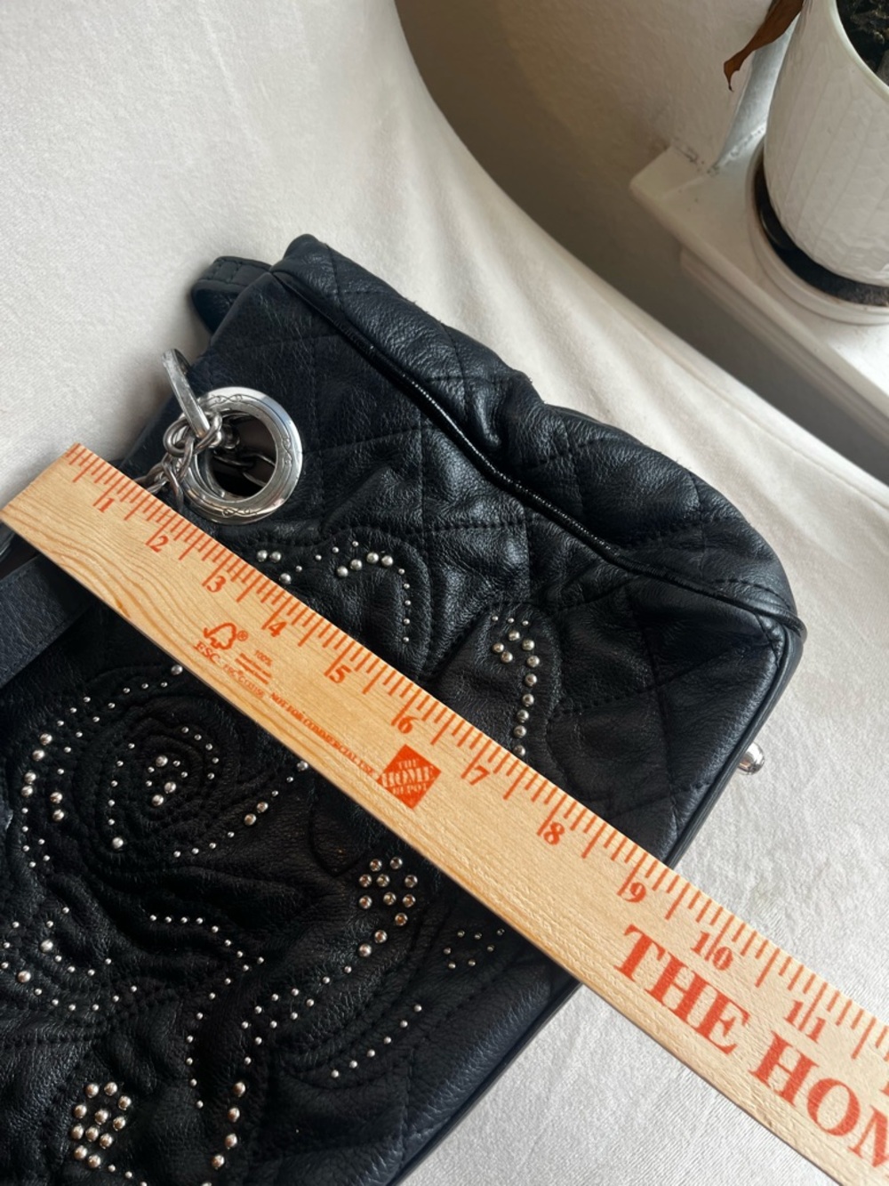 Brighton Black Leather Shoulder Bag with Studded Floral Design - Picture 7 of 7